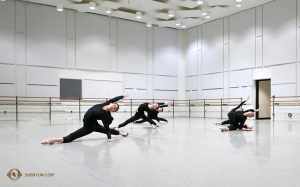 Tänzerinnen der Touring Company nutzen die Gelegenheit zum gemeinsamen Üben im Tanzstudio des Theaters. (Foto: Rachael Bastick)