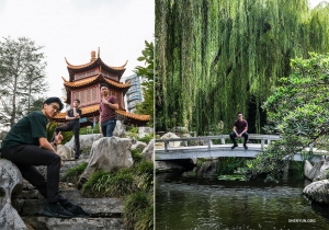 Sie genießen das üppige Grün und das von der Ming-Dynastie inspirierte Design.